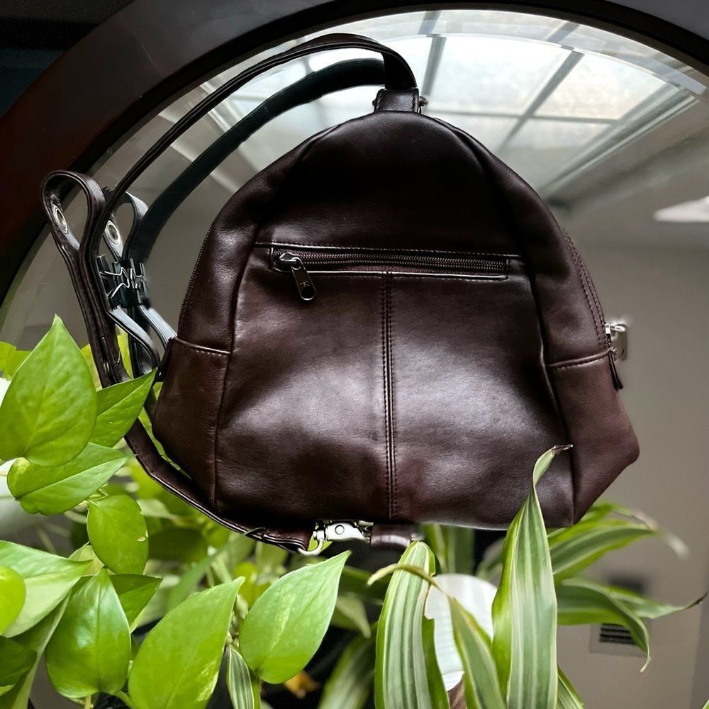 Tignanello Backpack Maroon Black Purse Bag Leather Pockets Red Small Adj…​
